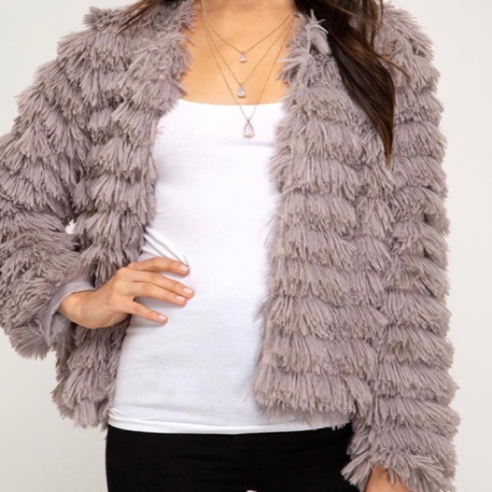 Fuzzy Jacket Full Zip En Creme Night On The Town Faux Fur Small Fun